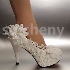 Su.Cheny 2/3/4? White Ivory Heels Lace Ribbon Crystal Pearl Wedding Bridal Shoes