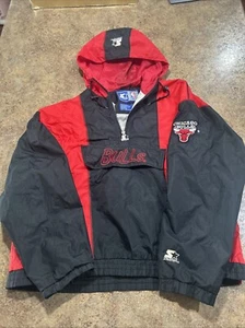 Vtg Starter Chicago Bulls Windbreaker Jacket Sz Large 1/4 Zip 90s Colorblock NBA - Picture 1 of 9
