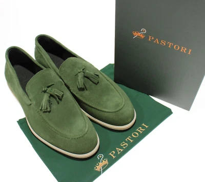 Mocasines/conductores de gamuza Pastori NWB Quintillius talla 44,5 EE. UU. 11,5 en verde agave Foto 1 de 4