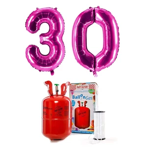 PARTY FACTORY Geburtstags-Set 30, Pink, mit Ballons & 0,2 m³ Helium Ballongas - Bild 1 von 7