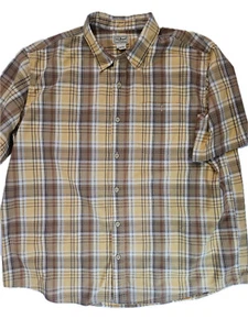 L.L. Bean Button-Down Short-Sleeve Shirt Mens XL Yellow Brown Casual Plaid Top - Picture 1 of 9