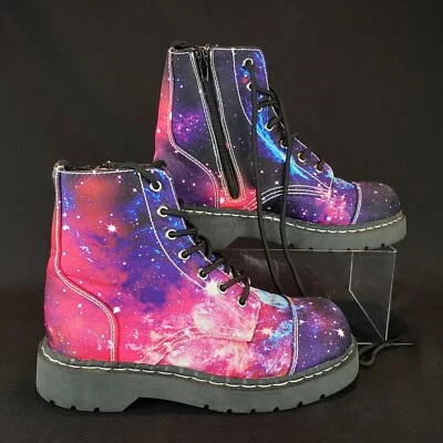Galaxy Print Anarchic by T.U.K. Combat Boots - WOMEN SIZE 9 - Space Universe - Image 1 of 4