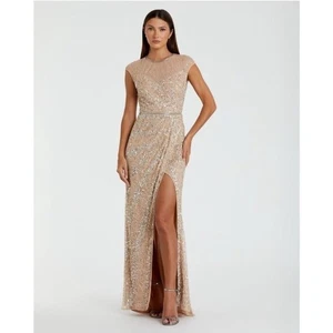 Mac Duggal Size 8 Nude Embellished IllusionHigh Neck Cap Sleeve Gown 5619 - Picture 1 of 8