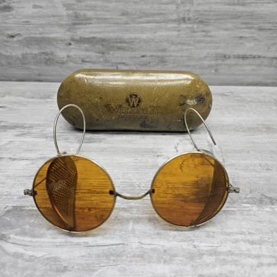 Vintage Willson Goggles W/ Original Case Orange Amber Round Side Shield Goggle - Image 1 of 4