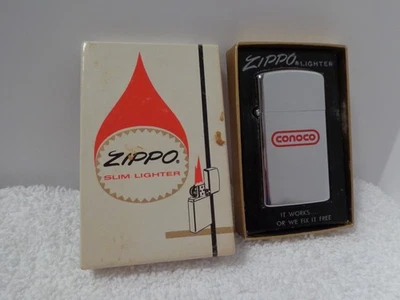 Conoco Slim Zippo 1971 encendedor con caja nunca golpeado Foto 1 de 3
