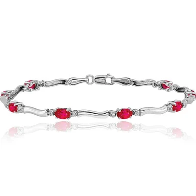 14K Solid White Gold Diamond Ruby Tennis Bracelet - Image 1 of 4