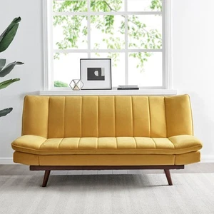 3 Seater Yellow Velvet Sofa Bed - Mondaine - Picture 1 of 13