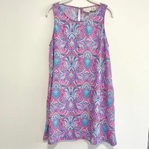 Cynthia Rowley Womens Linen Shift Dress M Pink Colorful Boho Coastal Paisley - Picture 1 of 12