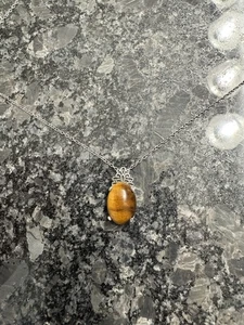 Vintage Antique Tigers Eye Sterling Silver 925 Pendant And Necklace - Picture 1 of 7