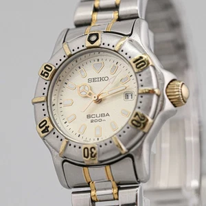 *NEAR MINT* SEIKO Scuba Divers 200m 7N85-0040 Quartz Silver Dial Date 31mm Women - Picture 1 of 14