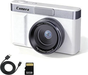 White Compact Digital Camera 32GB Card 2" Flip Screen 8X Zoom Portable Vlogging - Picture 1 of 4