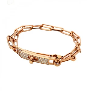 HERMES Kelly Double Chain 18k Pink Gold Diamond Bracelet - Picture 1 of 8