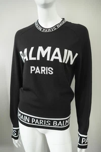 BALMAIN Paris black jumper sweathshirt pull wool blend logo unisex XS - Picture 1 of 10