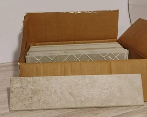 Vintage 15 Textured CIN Burbank Beige Bullnose Flat Edge Trim Tiles 2x8 Ceramic - Picture 1 of 2