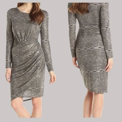 Adrianna PAPELL Faux Wrap Dress Womens Size Small Petite SP Asymmetric Career - Image 1 of 4