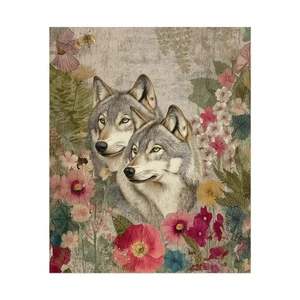 Two Wolves Vintage Style Wall Art Poster and Prints Flowers Boho Decor Nature - Picture 1 of 7