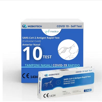 GEF+MEDICA Kit 10 Test Rapidi Antigenici WizBiotech Tamponi Nasali CE 10/26