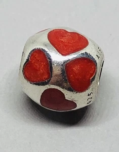 Pandora Silver Red Enamel Hearts Ball Charm 790543EN17 - Picture 1 of 4