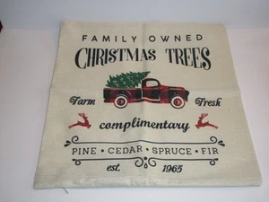 Linen Pillow Cover Christmas Tree Farm Truck Zips  17.5" by 17.5" - Picture 1 of 3