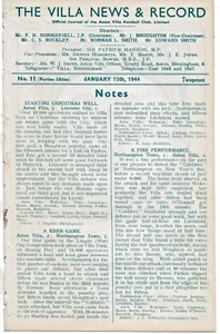 ASTON VILLA V STOKE CITY ~ 15 JANUARY 1944 ~ WARTIME FOOTBALL PROGRAMME - Picture 1 of 2