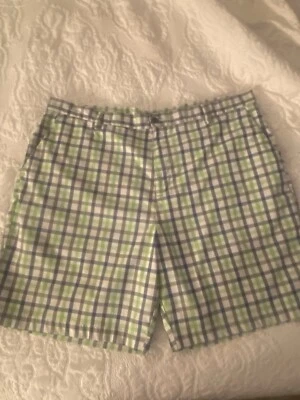 Chaps Golf Men's 42 Green Plaid Colorful Flat Front Chino Shorts - Image 1 of 4