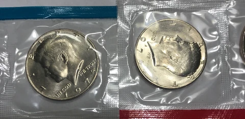 1974 P&D Kennedy Half Dollars from Mint Set in Mint Cello with Free Shipping Cover