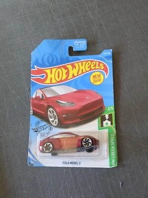 Hot Wheels Tesla Model 3 Red #174 174/250 - HW Green Speed 1/5 Damaged-C - Image 1 of 4