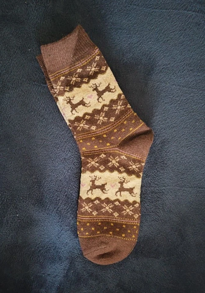 Calcetines redondos con estampado geométrico de reno de Navidad invierno marrón beige 1 par Foto 1 de 1