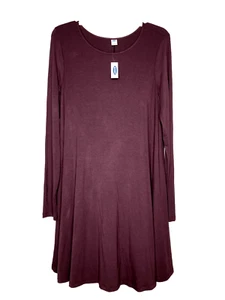Old Navy Kleid Damen Größe Medium Langarm Trapez Swing weinrot U-Ausschnitt - Bild 1 von 5