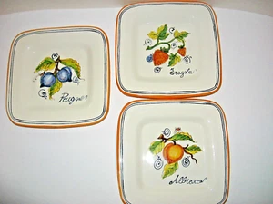 3 Square Wall Plates Fruit Hand Painted Italy Signed Raipin Radda - Picture 1 of 9