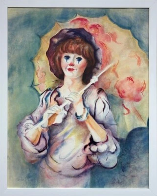 Philippe Alfieri "Clown Girl with Umbrella"  Hand Signed & # Framed Litho RARE! - Image 1 of 3