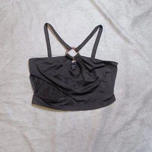 Crop top ritagliato donna piccolo nero party club sexy con cinturino girocollo - Foto 1 di 7