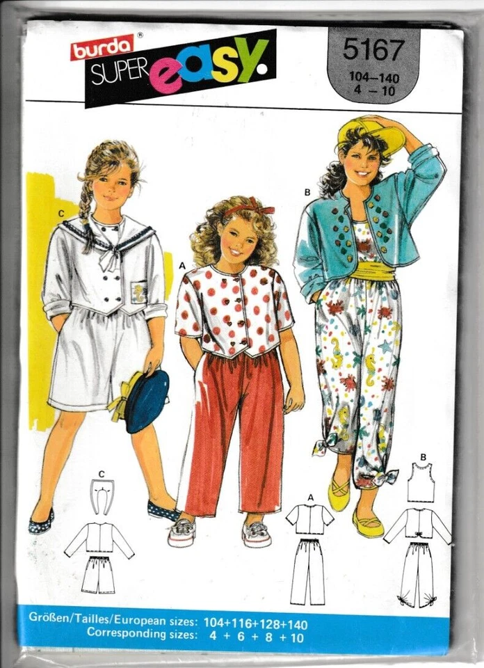 Vintage Burda Sewing Pattern 5167 Girls Jacket Shirt Culottes Shorts Age 4-10 UC - Image 1 of 1