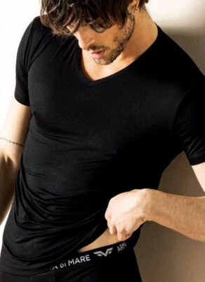 3 Maglie uomo Armata di Mare manica corta con scollo V in fibra Bamboo - GT2255