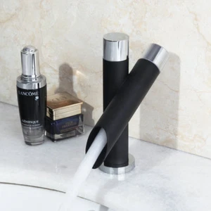 Black Painting Brass Bathroom Cross Basin Faucet Deck Mounted 1 Hole Mixer Tap - Picture 1 of 12