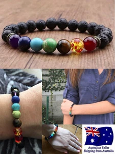Chakra Bracelet Healing Lava Stone 7 Bead Natural Oil Diffuser Aromatherapy 1pc - Picture 1 of 1