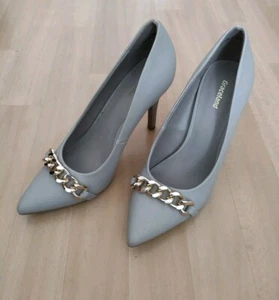 ⭐ Damen High Heels, Grau, Gold, Kette, Gr. 38 WIE NEU!!!⭐ - Bild 1 von 8