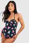 boohoo maternity swimsuit black & multicoloured floral print size 12 new