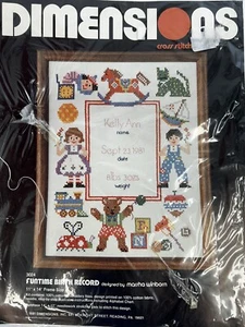 Vintage 1981 Dimensions Cross Stitch Kit Funtime Birth Record for Baby 3024 - Picture 1 of 3