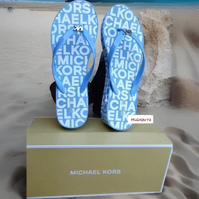 Chanclas Michael Kors Nuevas en Caja Bedford Glam Plataforma PVC Logo-Lt Sky - Elige Talla Foto 1 de 4