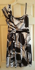 Bisou Bisou 10 Dress 1 Shoulder Fit Flare Waterfall Ruffle Side Zip Black A1 - Picture 1 of 12