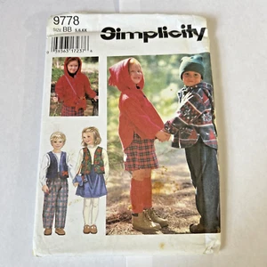 Simplicity Pattern 9778 Child's Pullover Top Vest Pants Skirt Purse 5-6-6X Uncut - Picture 1 of 8