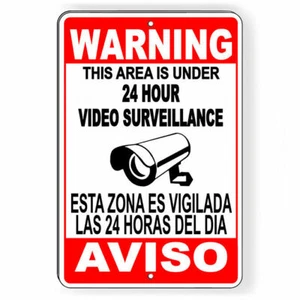 Aviso Español Aviso Advertencia 24 Horas Cámara Videovigilancia Letrero Metálico 5 TAMAÑOS SS04 - Imagen 1 de 10