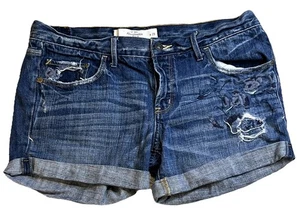 Abercrombie & Fitch 28W Button Closure Embroidered Denim Shorts Blue Inseam 4in - Picture 1 of 9