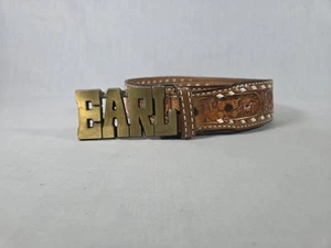 De Colección Tex Tostado "Earl" Cuero Marrón Tooled Unisex Cinturón Cobre Earl Hebilla 36 EE. UU. - Imagen 1 de 6