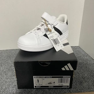 Adidas Grand Court 2.0 EL K White/Black Kid's Sneakers - Size 1 NWB GW6521 - Picture 1 of 10