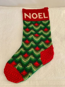 Vintage Completed Crewel Christmas Stocking NOEL - Picture 1 of 4