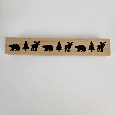 Darcie's OSO ÁRBOL DE NAVIDAD ALCE Silueta FRONTERA Sello de Goma Montado en Madera Foto 1 de 4