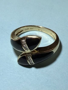 Atemberaubender 14 Karat Gelbgold Ring mit Diamanten und schwarzem Onyx Gr. 5 4,43 Gramm - Bild 1 von 7