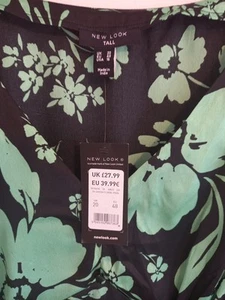 Bnwt New Look Tall Size 20 Black Green Floaty Dress Long Floaty Sleeves beautifu - Picture 1 of 11